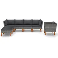 vidaXL 7-tlg Garten-Lounge-Set Poly Rattan und Eukalyptusholz Grau