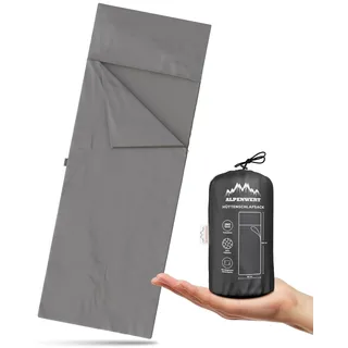 ALPENWERT Hüttenschlafsack Ultraleicht [Federleicht 290g] Sommerschlafsack Reisebettwäsche kleines Packmaß Inlett Reisedecke inkl. Kissenfach - 220cm x 80cm