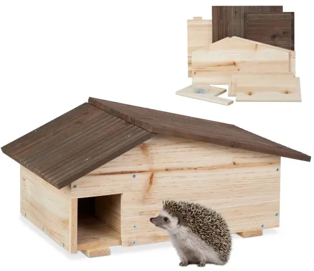 Relaxdays Igelhaus mit Boden Dunkelbraun,Hellbraun