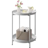 Woltu Beistelltisch, Couchtisch mit Stauraum, 2 abnehmbare Tabletts, Wohnzimmertisch, Nachttisch, Sofatisch, Kleiner Tisch für Wohnzimmer Schlafzimmer, Metall, Hellgrau, BTS17hgr