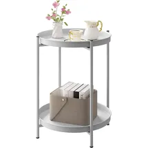 Woltu Beistelltisch, Couchtisch mit Stauraum, 2 abnehmbare Tabletts, Wohnzimmertisch, Nachttisch, Sofatisch, Kleiner Tisch für Wohnzimmer Schlafzimmer, Metall, Hellgrau, BTS17hgr