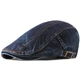 CHENNUO Schiebermütze Flatcap Herren Damen Newsboy Barett Denim Schirmmütze Golfermütze (Dunkelblau) - 55-60