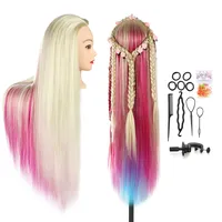 Frisierkopf, Auzass Frisurenkopf 26-28 Inch 100% Kunsthaar Weich Übungskopf Ombre Friseurkopf Trainingsköpfe Mit Halter + DIY Haare Frisuren Set zum Üben von Frisuren (Mixed Color)