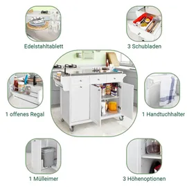 SoBuy Kücheninsel rollbar 107 x 95 x 49 cm Weiß