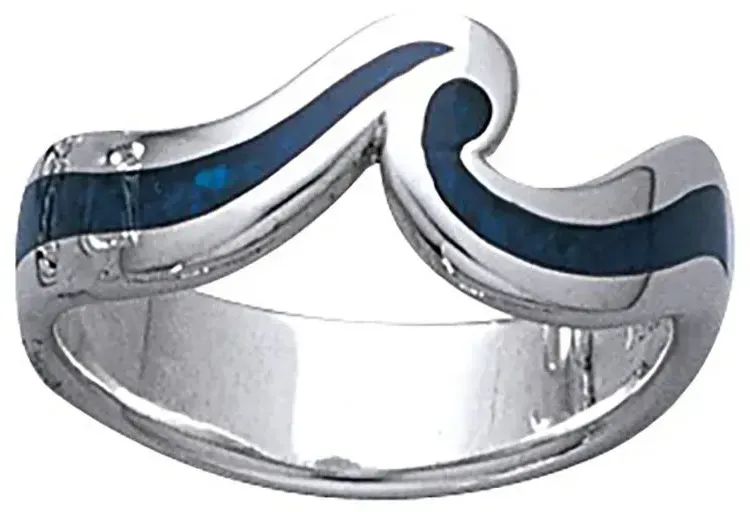 Dive Silver Wave Ring - Silver / Blue - 6