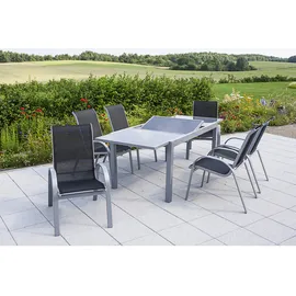 Merxx Amalfi Set 7-tlg. Tisch 200 x 90 cm inkl. Stapelsessel schwarz