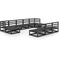 vidaXL 10-tlg. Garten-Lounge-Set Massivholz Kiefer - Schwarz