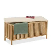 Relaxdays Wäschetruhe aus Walnussholz mit Sitz Creme,Hellbraun