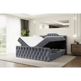 altdecor Boxspringbett mit Fußteil, H4 Matratze und Topper - 160x200 cm - VILA-1-Z - Dunkelgrau Samt - Polsterbett mit Bettkasten und Lattenrost, ... - Dunkelgrau