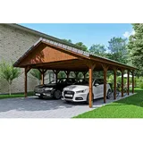 SKANHOLZ Satteldach-Carport Wallgau Nussbaum 620 x 900 cm Dachlattung