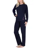 Moonline Frottee-Schlafanzug für Damen mit Motivdruck, Farbe:Navy, Größe:48-50 - XL