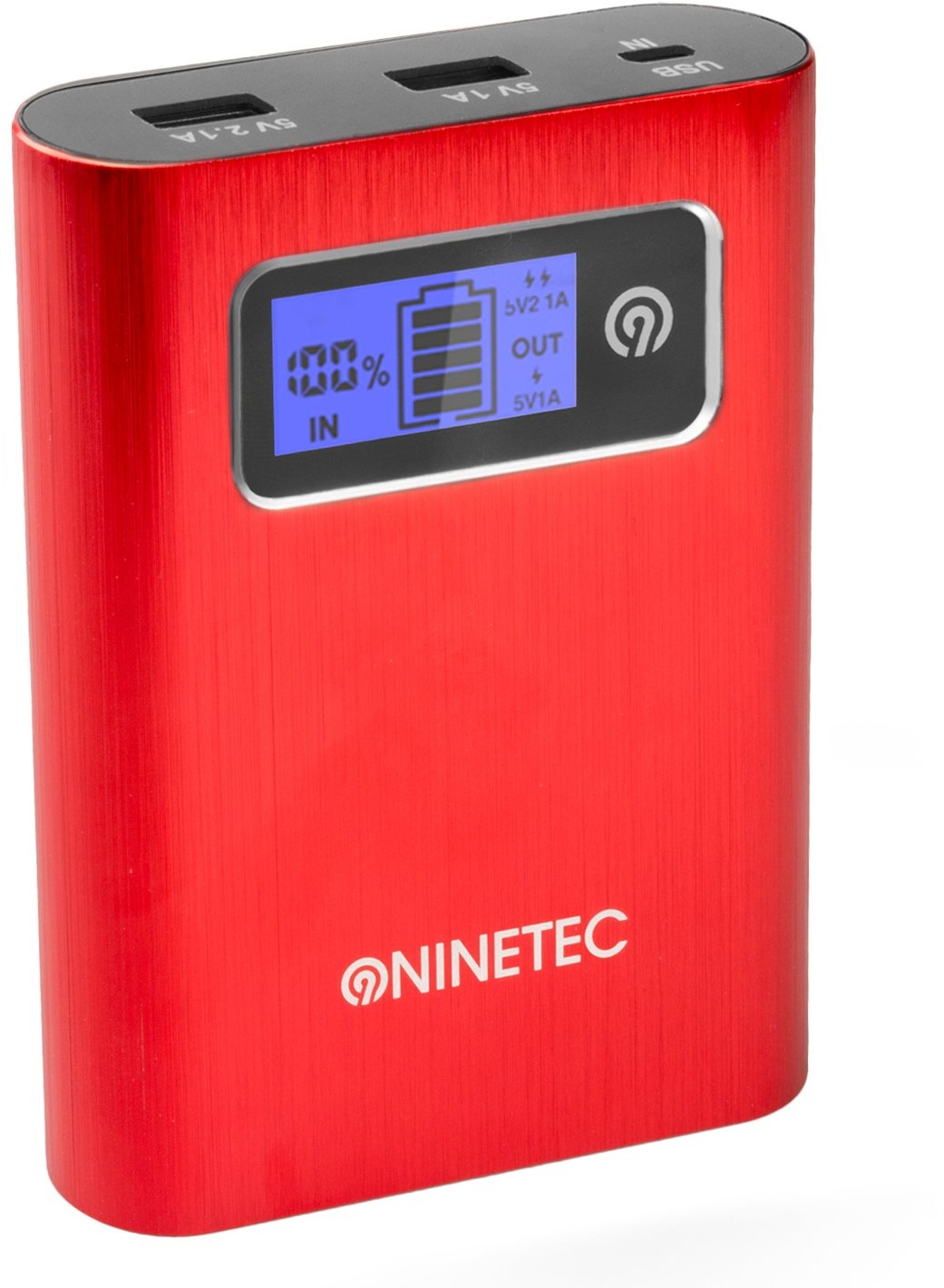 NINETEC PowerDrive 2in1 64GB USB Flash Speicher + 13.400mAh Power Bank Akku Ladegerät in Rot