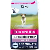 Eukanuba Welpenfutter getreidefrei mit Fisch für kleine und mittelgroße Rassen - Trockenfutter ohne Getreide für Junior Hunde, 12 kg