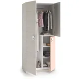 Habitdesign Kleiderschrank mit Kleiderstange und drei Innenböden, Holzoptik Grau mit rosa Türdetail, Maße 90 x 200 x 52 cm