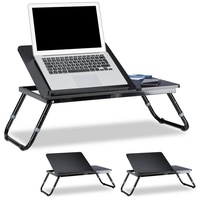 relaxdays Laptop Tablett 3 x Laptoptisch fürs Bett schwarz, Faserplatte schwarz