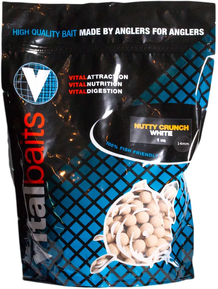 Vitalbaits Boilie-NuttyCrunch 14-24mm - 1Kg - 24mm - Weiß