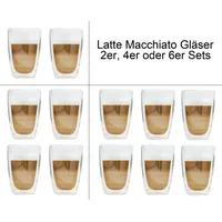 Haushalt International Latte-Macchiato-Glas Latte Macchiato-Gläser Doppelwandig isolierglas Extra lang warmhaltend, 4-tlg., 400ml, spülmaschinengeeignet, mikrowellengeeignet