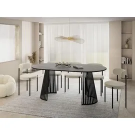 WFL GROUP Esstisch Rund Ausziehbar mit Lamellen im Loft-Stil – 120 bis 200 cm – Industrieller Tisch mit Schwarzen Metallbeinen, Platzsparend für Wohnzim... – Grau