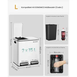 Songmics Mülleimer 2 x 15 l Weiß