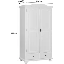 Interlink Inter Link Bauernschrank Dielenschrank Landhauschrank mit 2 Türen und 2 Schubladen Kiefer massiv weiss lackiert