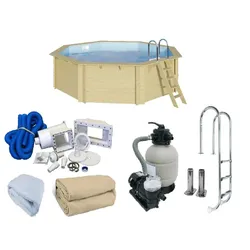 TREND Holzpool Set Achteck 470 x 470 x 124 cm Innenhülle weiß, Anbau: ohne Anbau