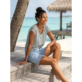 VIVANCE Kurzarmshirt "mit Streifendesign", Damen, Gr. 36/38, grün (mint), Jersey, Obermaterial: 55% Polyester, 42% Viskose, 3% Elasthan, gestreift, bequem, Rundhals, angeschnitten, Shirts, aus sommerlicher Viskose-Qualität