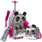 HTgroce Trolley Rucksack Kinder Mädchen,Panda 3 in 1 Kinder Trolley Schultasche mit Rollen Rucksack Schultrolley 16inch Rucksäcke Kinder Schulrucksack Schulranzen mit Rollen Schultasche Mädchen.