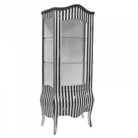 Casa Padrino Barock Vitrine in Schwarz/Weiß Streifen - Vitrinenschrank
