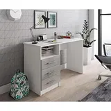 Dmora - Schreibtisch, Mehrzweckschreibtisch, Bürotisch für PC, Eckschreibtisch, 120x48h75 cm, Weiß und Zement
