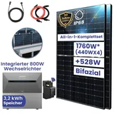 TerraLumen 1760W Komplettset PV Solaranlage All-In-One 8m2 inkl. 3,2 kWh Anker SOLIX Solarbank E1600 PRO mit Smarter Zähler und Balkongeländer Rund