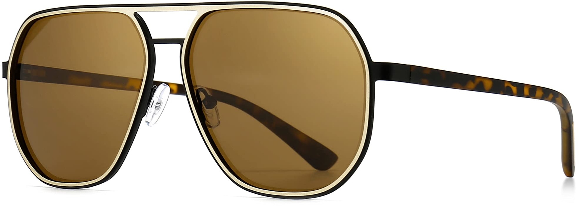 SUNGAIT Polygon-Sonnenbrille für Herren, polarisiert, trendige quadratische Sonnenbrille, Retro-Pilot-Sonnenbrille (Bernsteinfarbener Rahmen/goldener Rand/braune Linse) SGT375SJKCP-DE - lens width 60mm