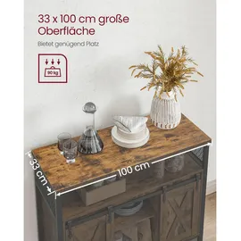 VASAGLE Sideboard 100 x 80 x 33 cm Braun/Schwarz