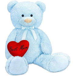 BRUBAKER Kuscheltier XXL Teddybär 100 cm groß mit Best Mum Herz (1-St., XXL Teddy), großer Teddy Bär, Stofftier Plüschtier blau