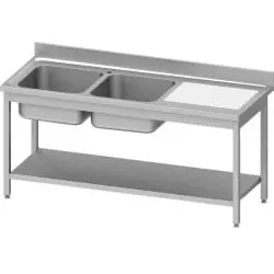 Stalgast Spültisch ECO, T 700, zwei Spülbecken, AISI201 Edelstahl DST14763LA , Maße (B x T x H): 1400 x 700 x 850 mm, Becken links