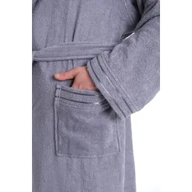 Bruno Banani Herrenbademantel BRUNO BANANI "Clement, ideal für Sauna & Spa, Hotelbademantel, Morgenmantel" Gr. L, grau, L:125cm, Walkfrottier, Hausmäntel, 100% Baumwolle, einfarbig, glänzende Streifen-Bordüre, Taschen, S-4XL