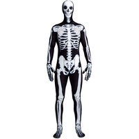 Spooktacular Creations Herren Skelett Kostüm, Skeleton Jumpsuit 2. Haut für Männer mit Skeleton Hood Mask (Medium, Black)