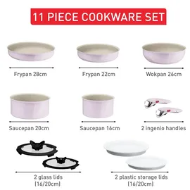 Tefal Ingenio Serenity Kochgeschirr, 11-teilig, Komplett-Edition, Antihaftbeschichtung, Induktion, stapelbar, Pink Clay, L830SB04