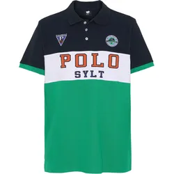 Poloshirt mit Blockstreifen und Patches GRÜN L