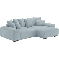 Ecksofa HOME AFFAIRE "Sundance" Sofas Gr. B/H/T: 318cm x 92cm x 188cm, Microfaser 2, Recamiere rechts, blau (novaclean avanti 14 grau) Dauerschläfer mit EasyBett-Schlaffunktion, Bettkasten und Topper