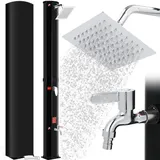Solardusche, Solar Gartendusche 35 Liter inkl. 360° Duschkopf, Wasserhahn, Gartenschlauch-Anschluss & Schutzhaube, 4PCS Bodennägel, Pooldusche Camping, warmes Wasser, bis 60°C, ohne Stromanschluss