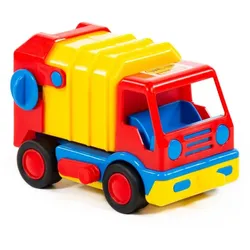 Polesie Spielzeug Müllwagen 9609, Mülltonne, Anhängerkupplung, Aufbau kippbar gelb
