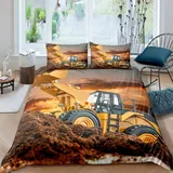 Buohwiwe Bagger Bettwäsche 240x220 Technisches Fahrzeug Bettbezug Superweiche Mikrofaser 3 Teilig Bagger Bettwäsche-Sets + 2 Kissenbezug 80x80 cm mit Reißverschluss