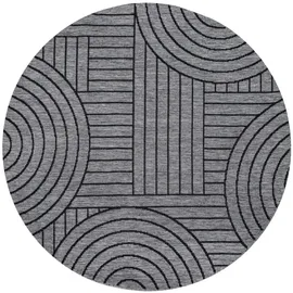 Carpet City Outdoor Teppich Wetterfest 160 cm Rund - Grau-Anthrazit - Wendeteppich, Beidseitiges Geometrisches Muster - Balkonteppich Wasserfest Outdoor - Terrassenteppich