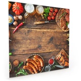 Primedeco Küchenrückwand Küchenrückwand Spritzschutz Glas mit Motiv Grillplausch 55 cm x 55 cm