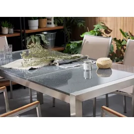 Beliani Gartentisch Set Schwarz Beige Granit Edelstahl Tisch 180 cm Poliert 6 Stühle Terrasse Outdoor Modern