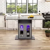 Merax Moderner klappbarer Esstisch mit LED-Beleuchtung, ausziehbarer Esstisch mit Stauraum und Glas-Schiebetüren, 140×78 cm, Faltbarer Küchentisch, ideal für Esszimmer und Küche Grau