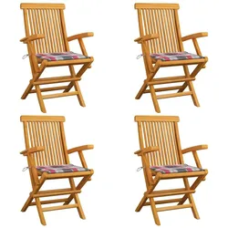 vidaXL Gartenstühle Rote Karomuster-Kissen 4 Stk. Massivholz Teak
