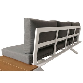 Mendler Aluminium Garten-Garnitur HWC-M62, Sitzgruppe Garten-/Lounge-Set Sofa, Holzoptik Gestell weiß, Polster hellgrau
