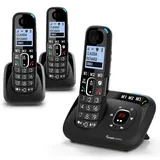 Amplicomms BigTel 1583 Trio schnurloses DECT- Großtastentelefon-Set, Anrufbeantworter, 3 Mobilteile, extra Laute Klingeltöne, Hörgerätekompatibel