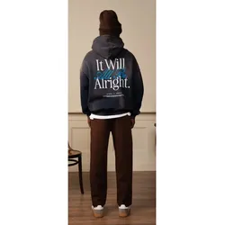 Another Cotton Lab Hoodie It Will Be Alright Oversized Blue M